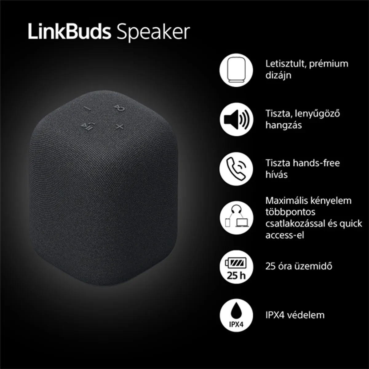Sony SRSLS1B.CE7 LinkBuds Bluetooth hangszóró fekete 25 óra IPX4 Type-C #7
