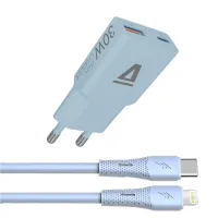 AVAX AVAX_CH6416 30W GaN töltő USB-C Lightning szilikon kábel világoskék