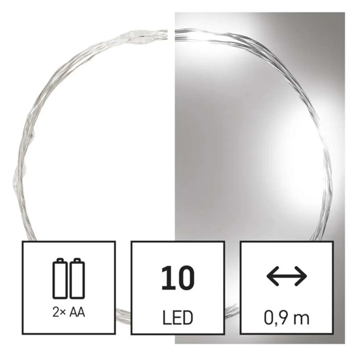 Emos D3AC06 LED nano fényfüzér 0,9 m 10 LED hideg fehér ezüst kábel beltéri 2x AA időzítő #3