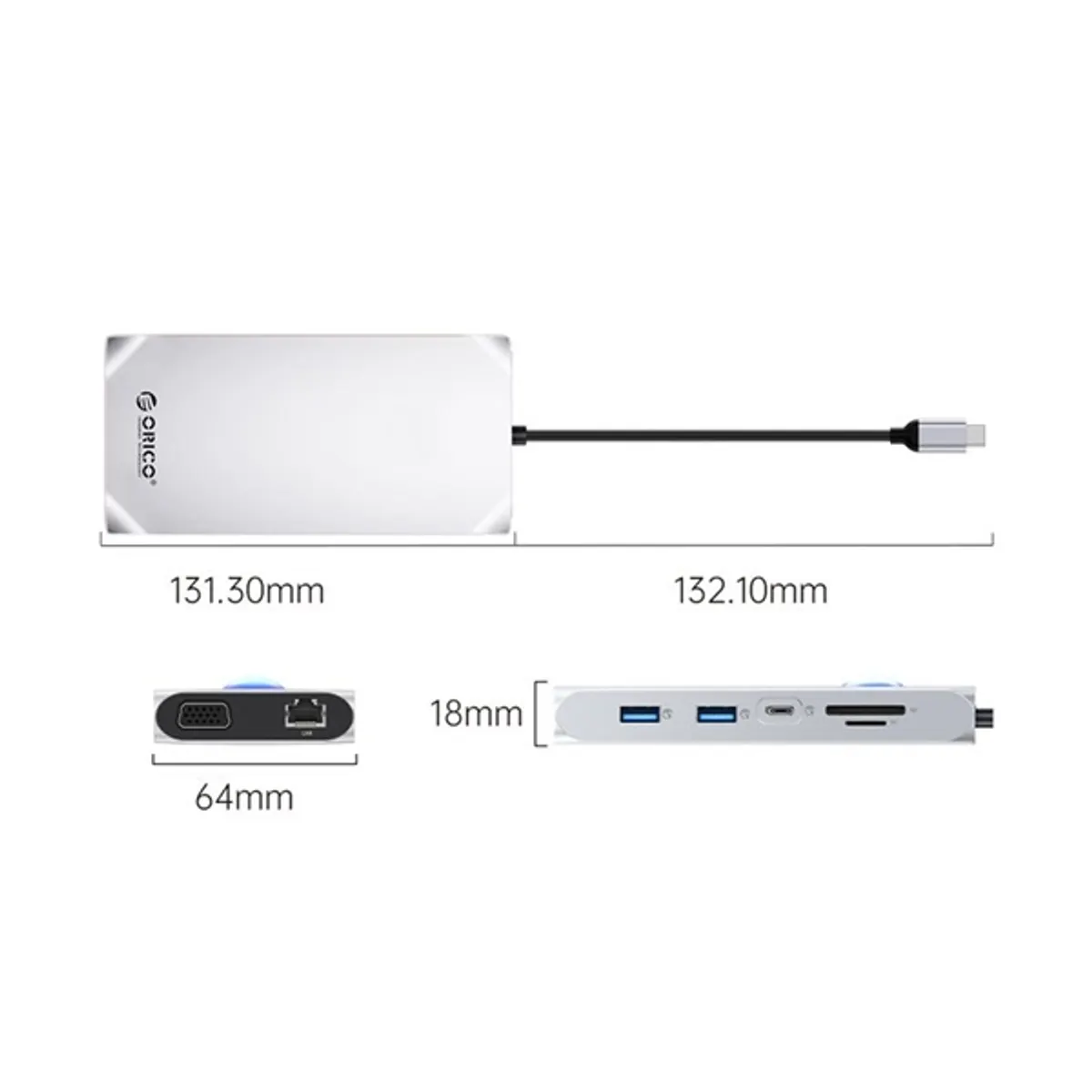 ORICO ORICO-XCR-X22-GY-BP 12in1 USB-C dokkoló USB 3.0 5 db HDMI 1 db USB-C 1 db LAN 1 db D-Sub 1 db fejhallgató csatlakozó van #2