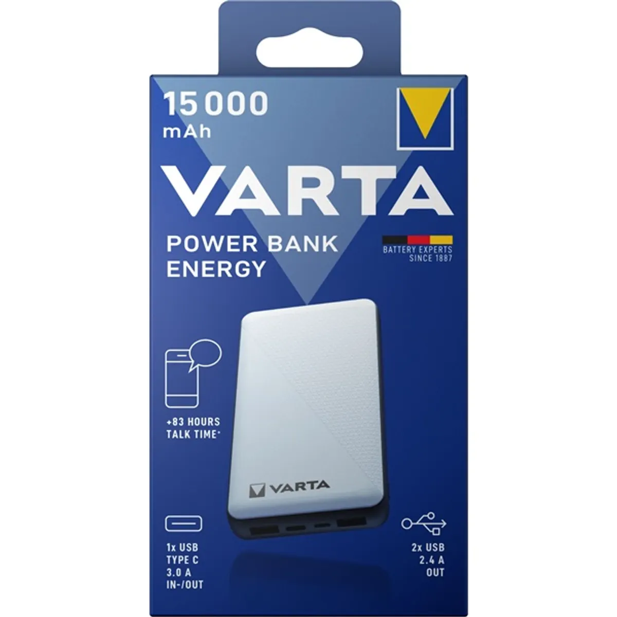 VARTA 57977101111 Power Bank Fehér 15000mAh 3 eszköz 1x Micro USB bemenet 1x USB-C port gyorstöltés #1