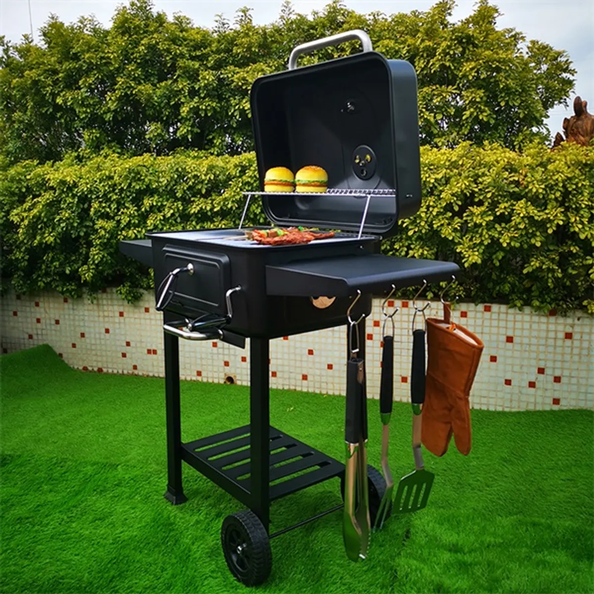 TOO BG-200B grillkocsi fekete két oldalsó asztallal acél, rozsdamentes acél, műanyag 55x42,5 cm 84 cm #7