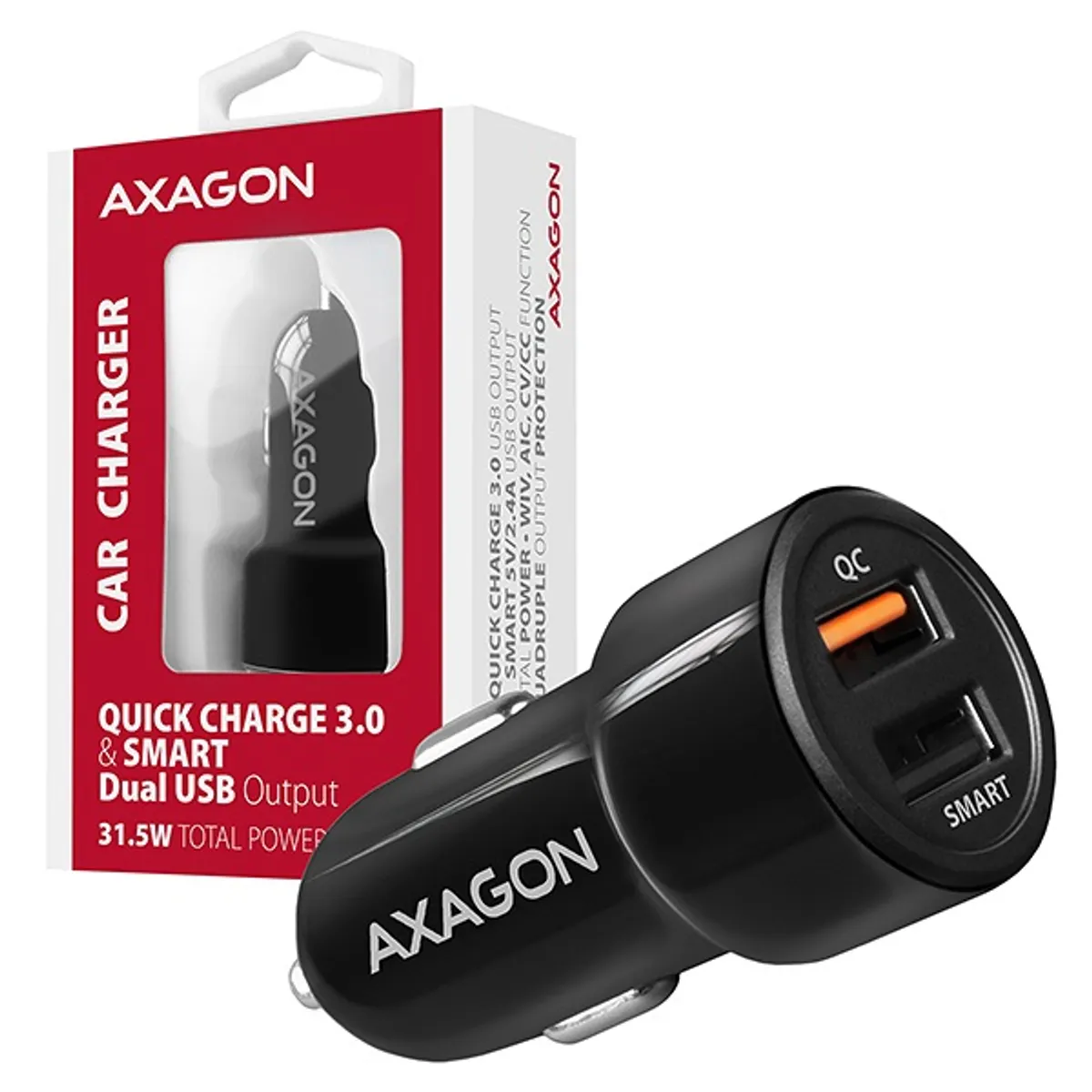 AXAGON PWC-QC5 QC3.0 és 2.4A fekete autós töltő 12-24V két USB port #6