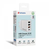 Verbatim 49701 30W 4-port USB fali töltő fehér 100-240V 1x USB-C PD 20W; 1x USB-A QC3.0 18W; 2x USB-A 10W #5