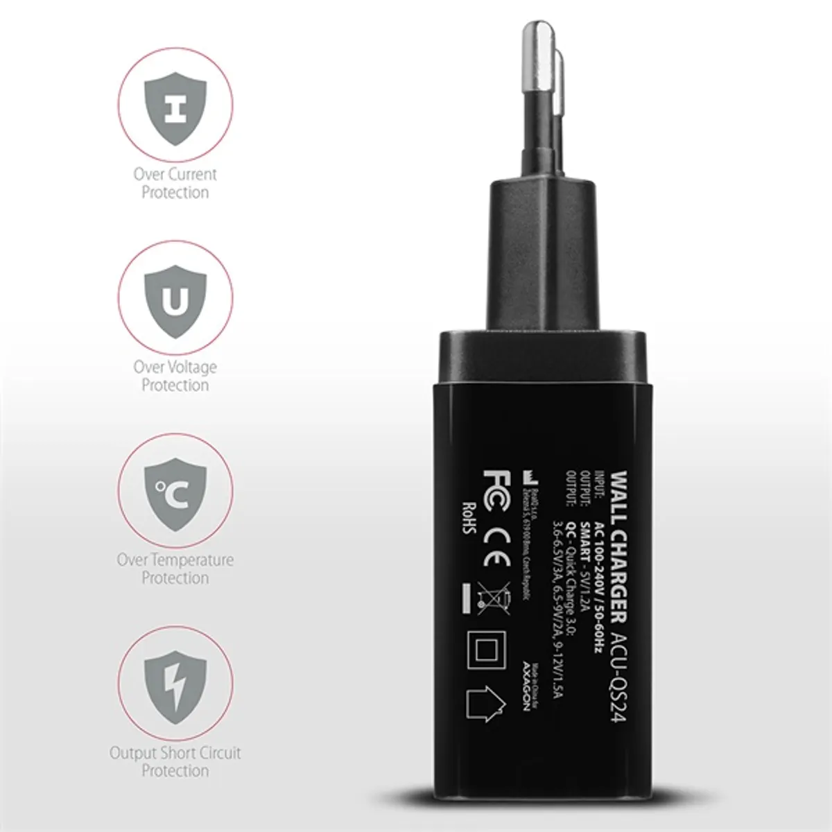 AXAGON ACU-QS24 QC3.0 5V-1.2A univerzális töltő 24W, 2x USB-A #5