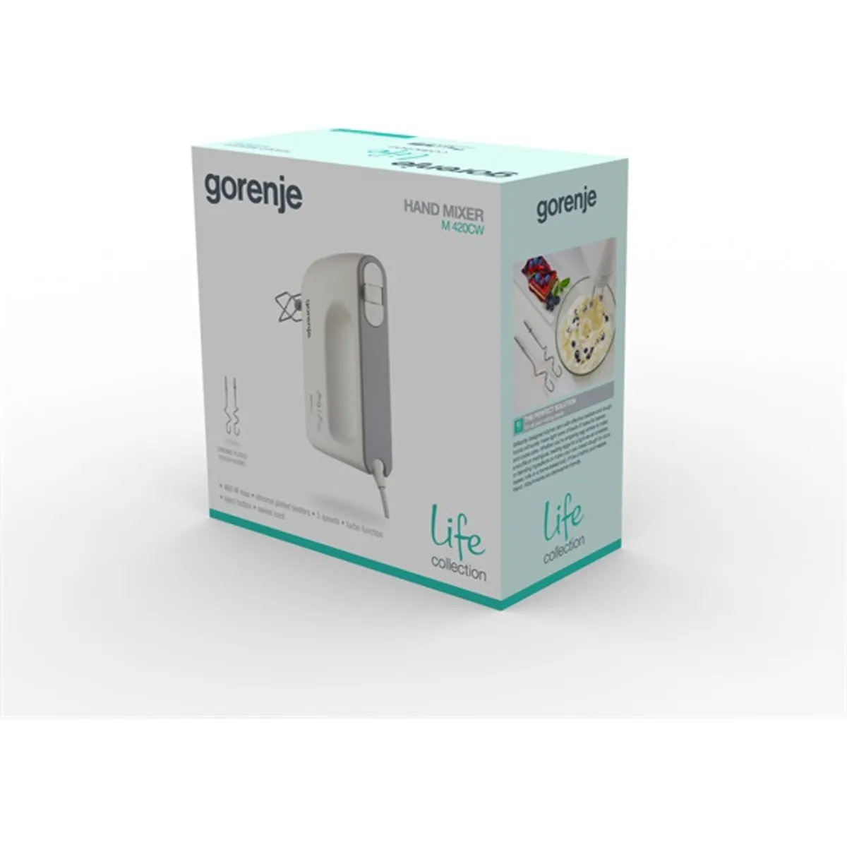 Gorenje 735619 M420CW fehér kézi mixer 450 W 5 fokozat Turbo dagasztás keverés 130 cm kábel #4