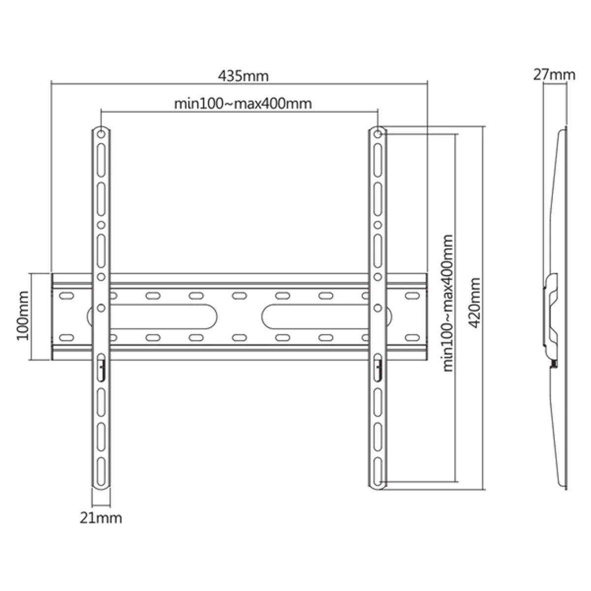 SBOX PLB-2544F-2 PLB-2544F-2 acél fekete 27 mm 45 kg fali konzol 32"-70" 75x75;400x400 1 db #5