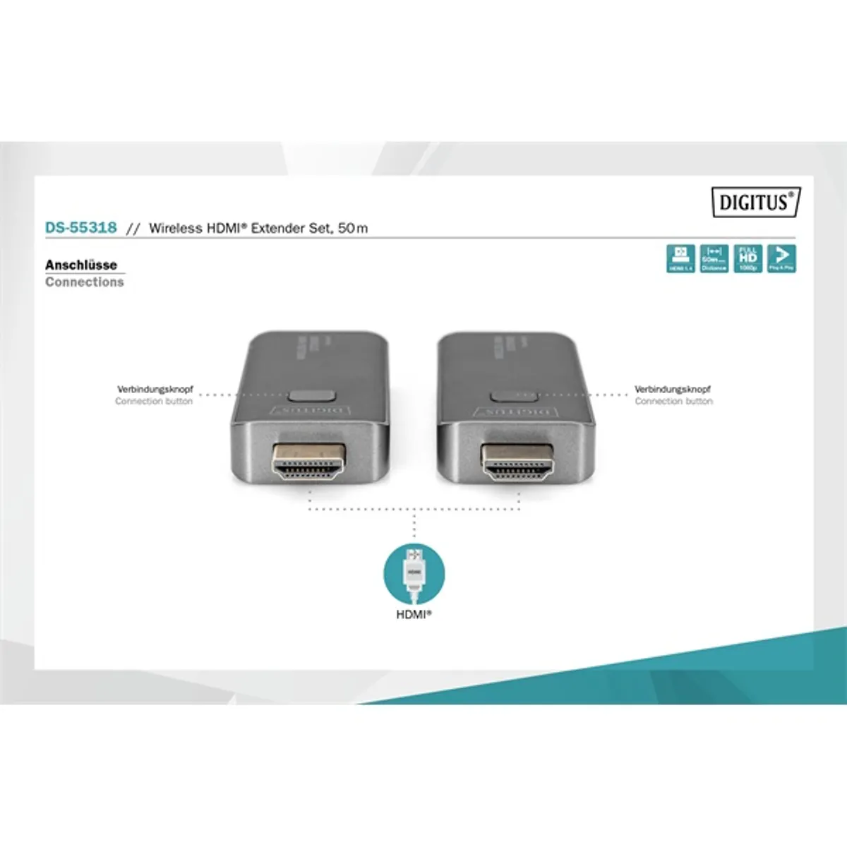 DIGITUS DS-55318 vezeték nélküli HDMI extender szett 50m adó-vevőegység #10