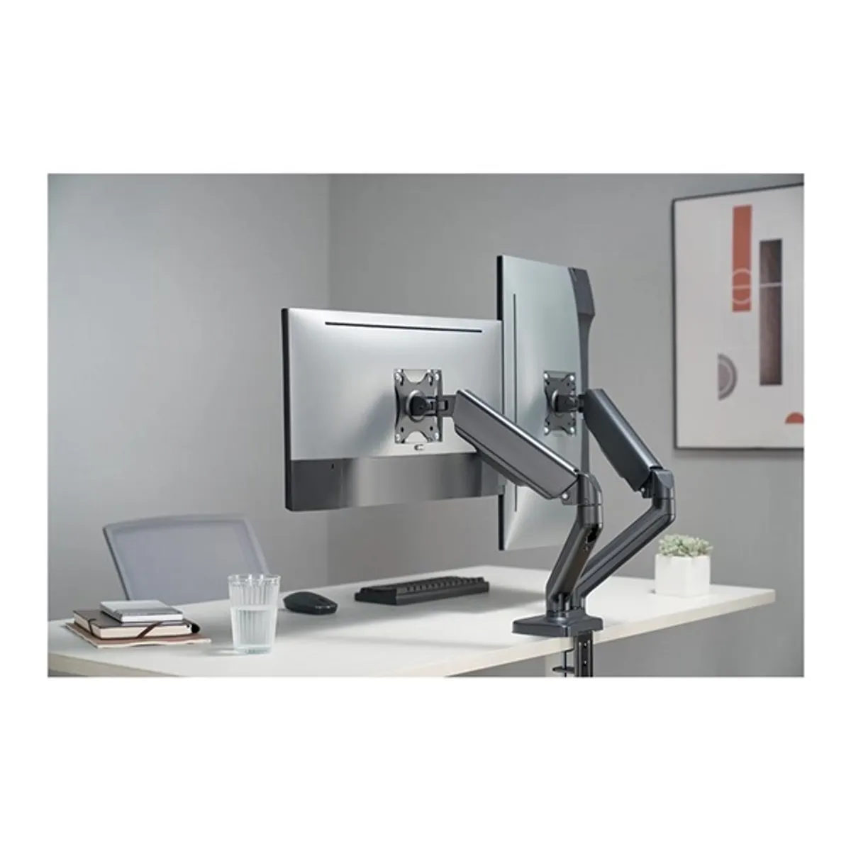 STELL 45026262 Monitortartó kar 2 db monitor 17"-32" Fekete Kábelerendező Forgatható Tilt 90 fok VESA 75x75 100x100 Acél, Alumínium 9 kg #6