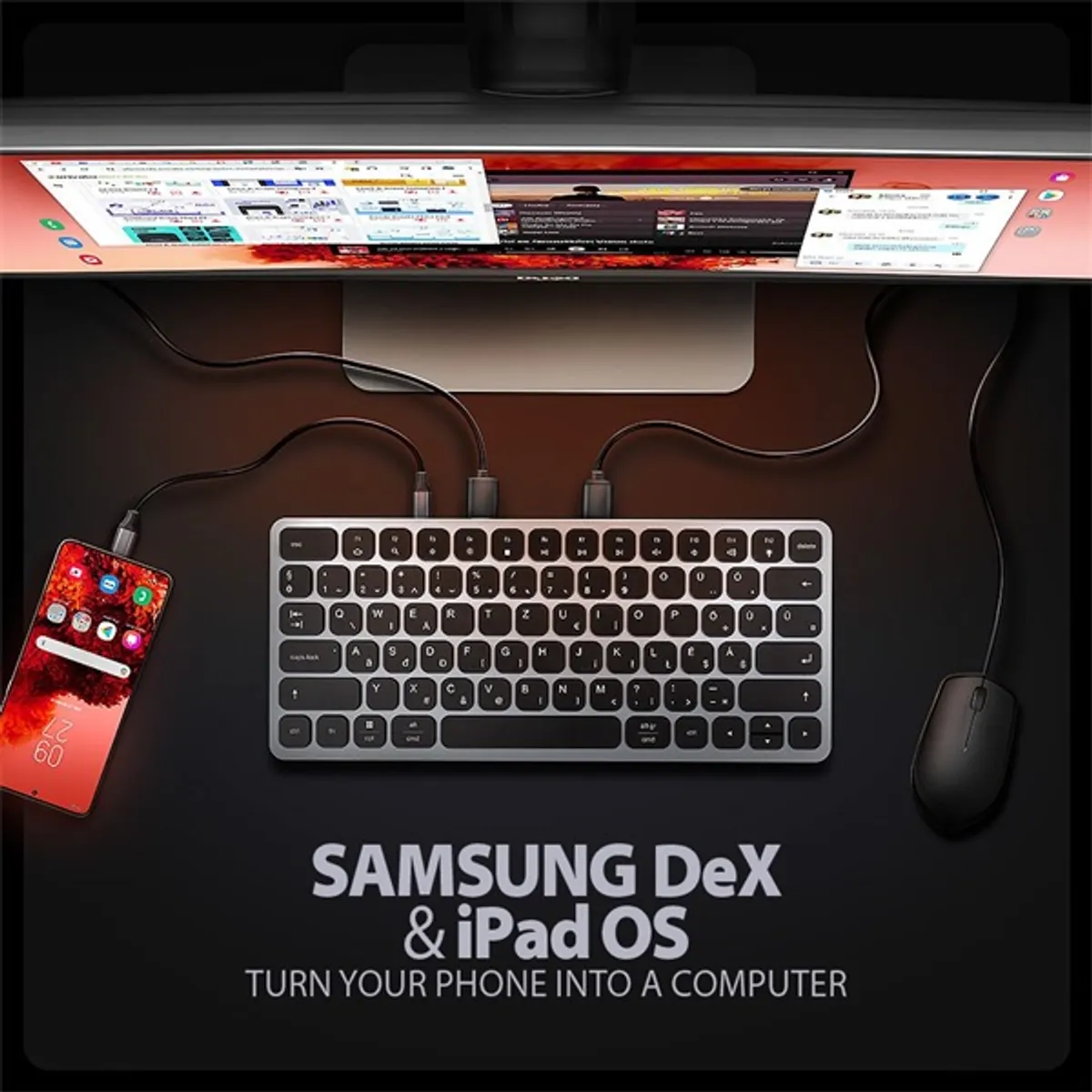 AXAGON HMC-KB-HU billentyűzet hub 9in1 USB-C;HDMI;SD/microSD;3x USB-A;PD 100W;60 cm;magyar elrendezés;alumínium #3