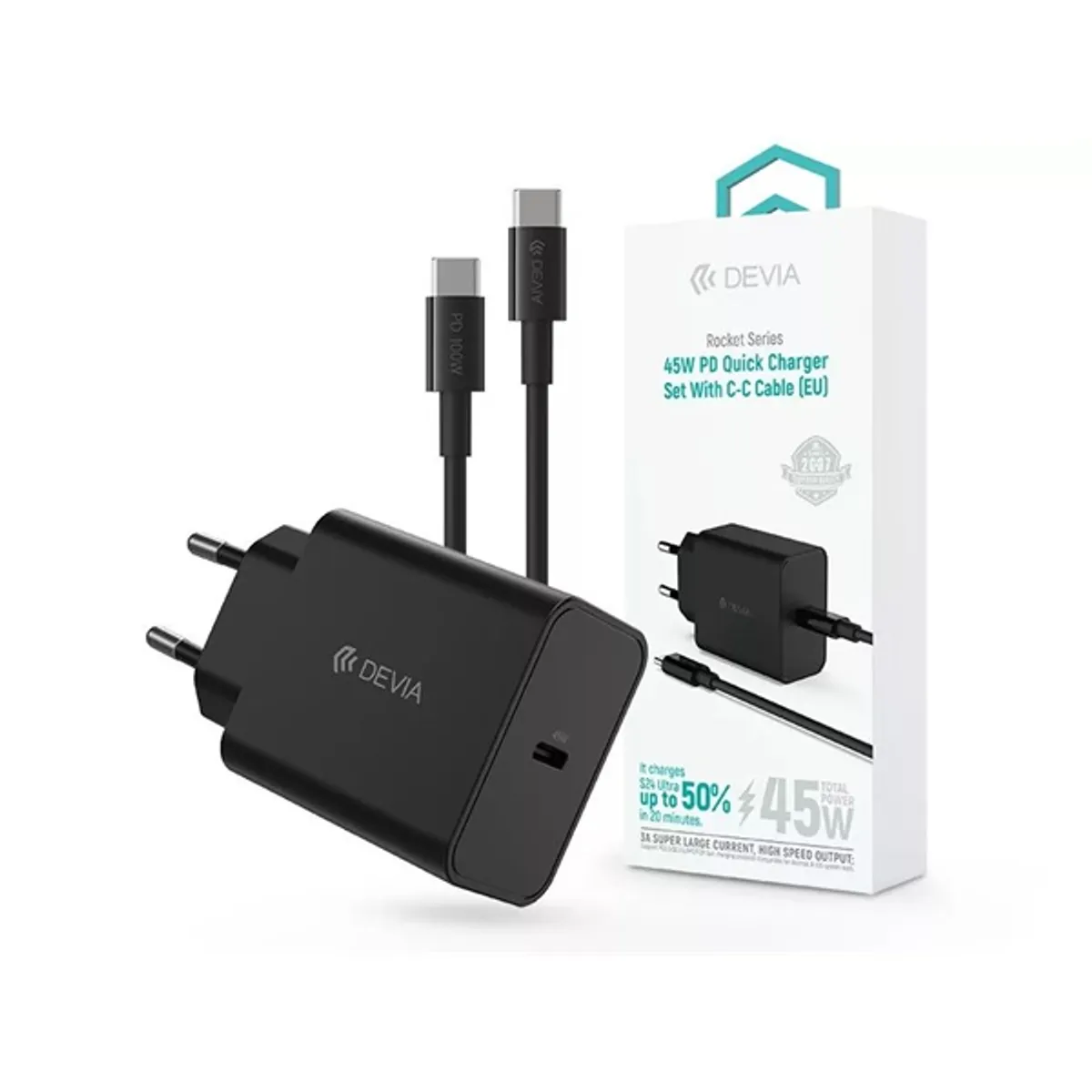DEVIA ST111141 Rocket Series 45W PD+QC USB-C töltő 1.5 m univerzális fekete #1