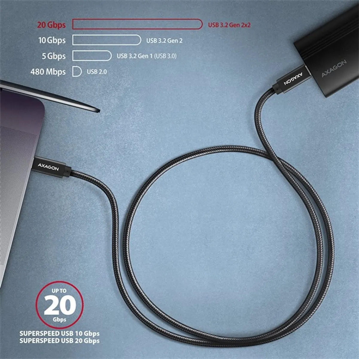 Axagon BUCM32-CM05AB Type-C PD 100W 4K HD USB-C adat- és töltőkábel 0,5 m fekete #6