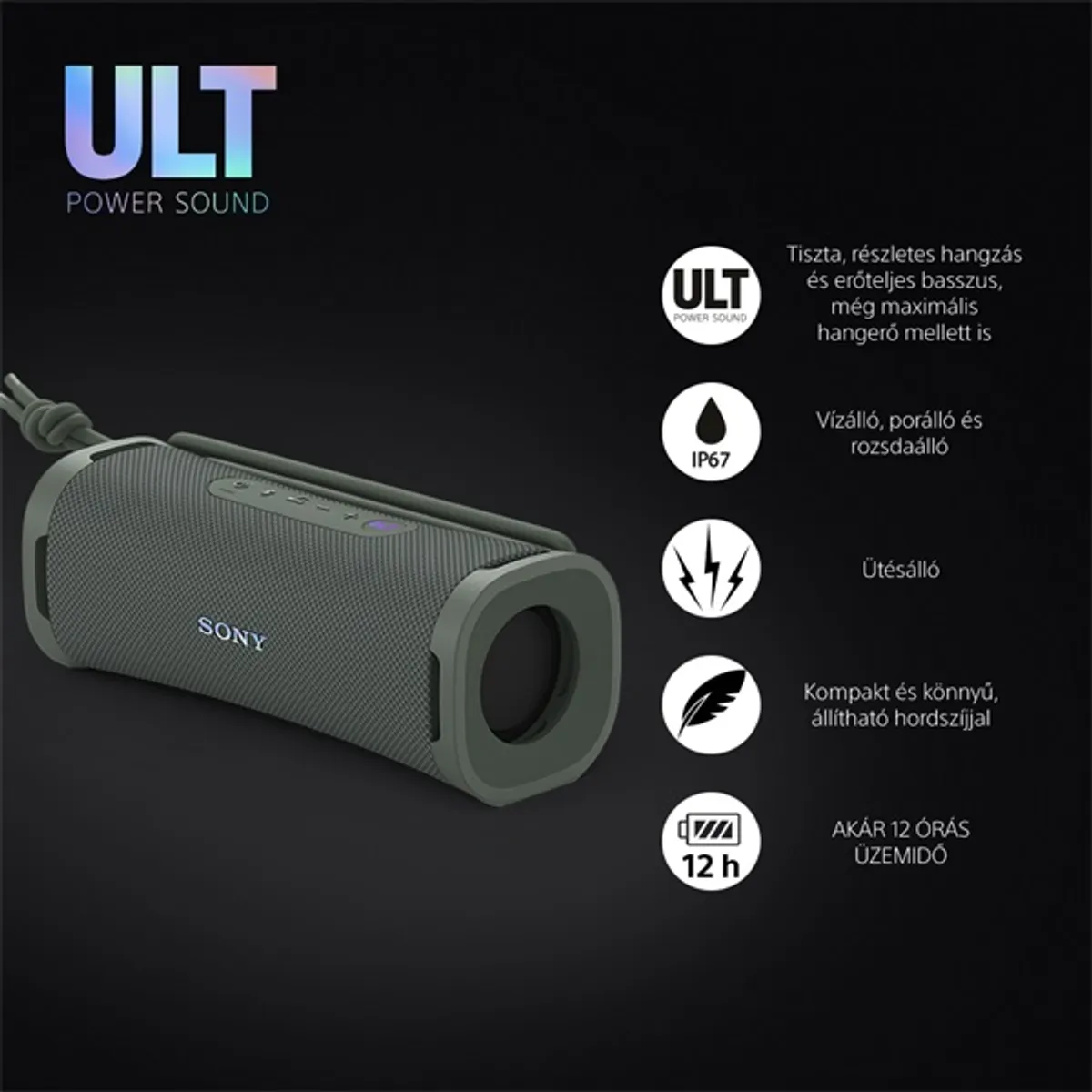 Sony SRSULT10H.CE7 ULT FIELD 1 hordozható Bluetooth hangszóró IP67 12 óra üzemidő #2