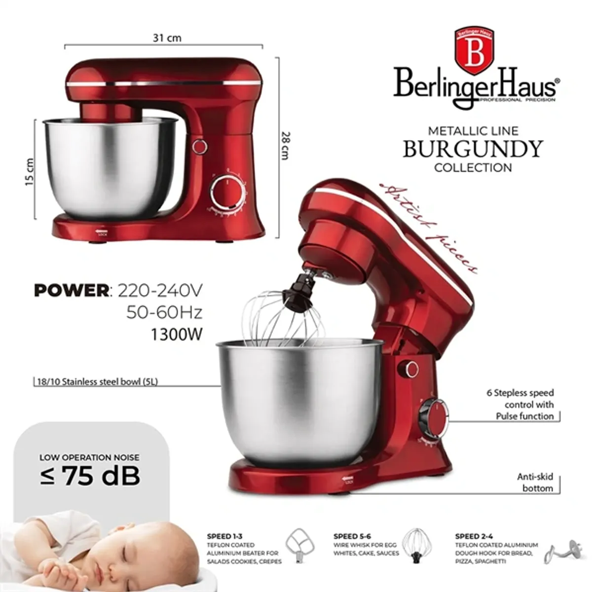 Berlinger Haus BH/9864 konyhai robotgép burgundi 1500 W 5L #3