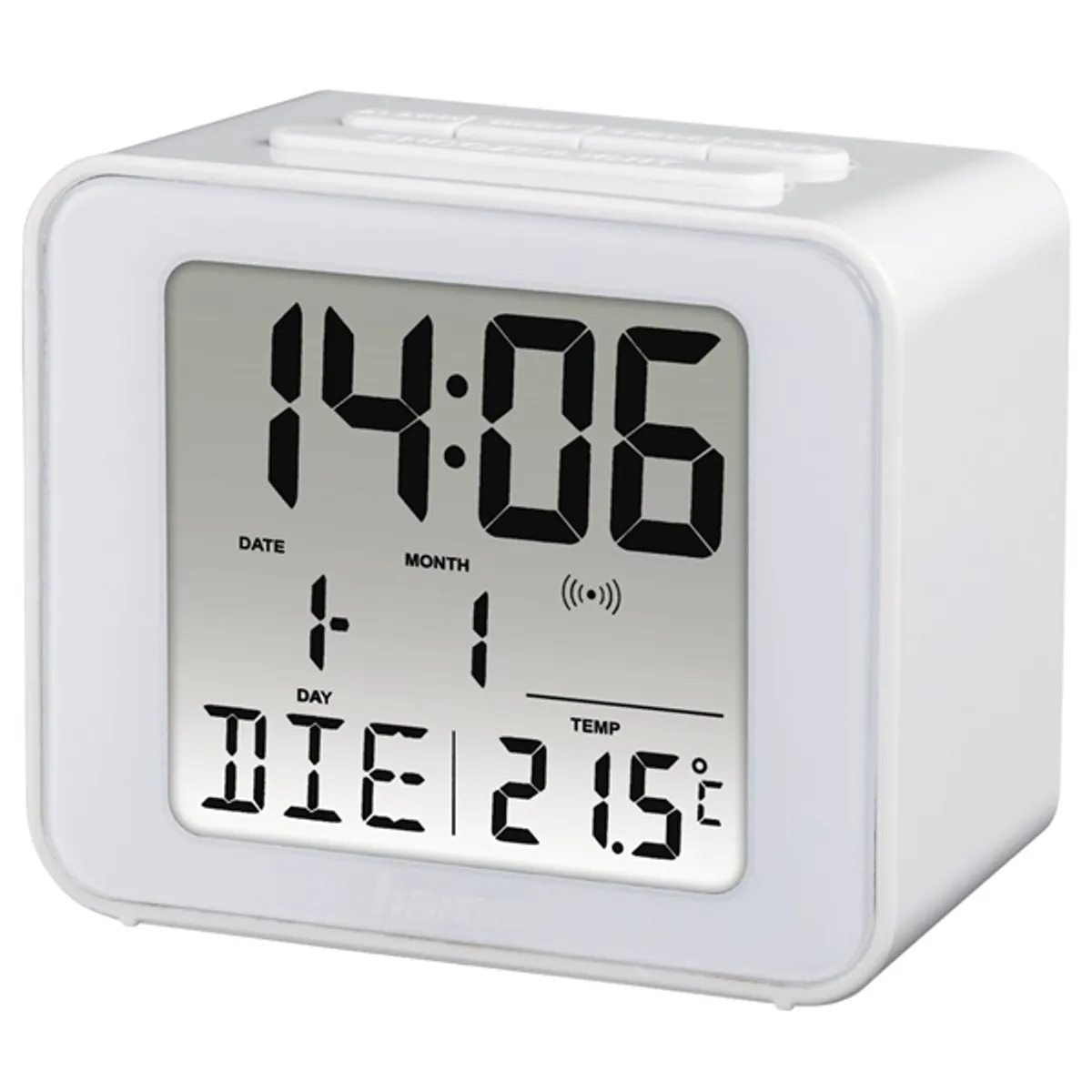 Hama 00186305 Cube digitális ébresztőóra DCF rádióvezérelt, dátum, hőmérő, 7x4x6 cm, 2xAAA, fehér #1