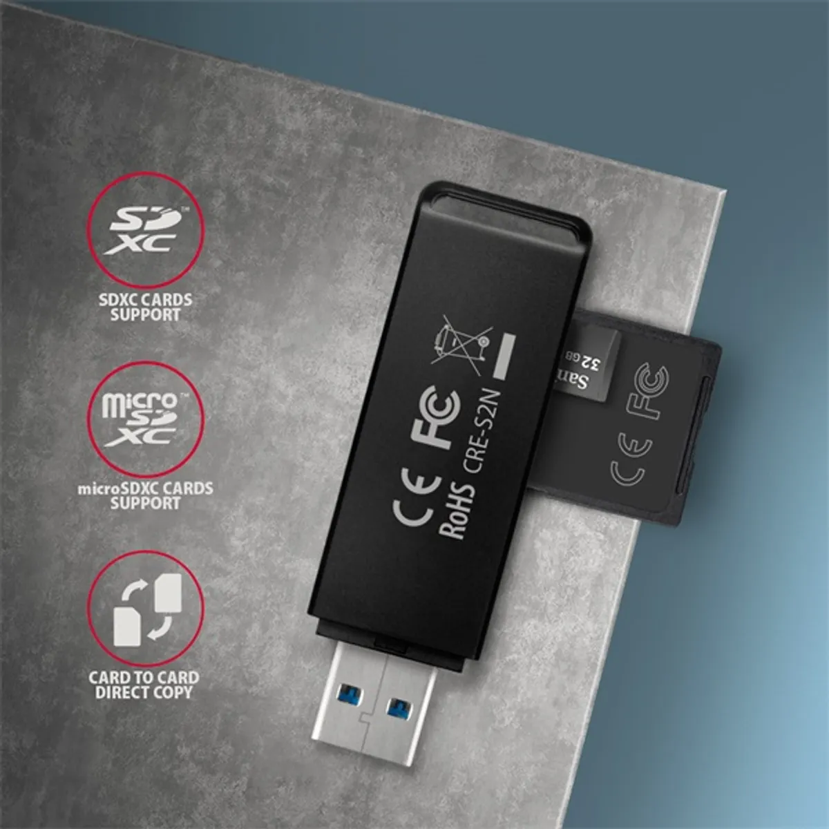 AXAGON cre-s2n kártyaolvasó külső sd-microsd usb-a usb-c #3