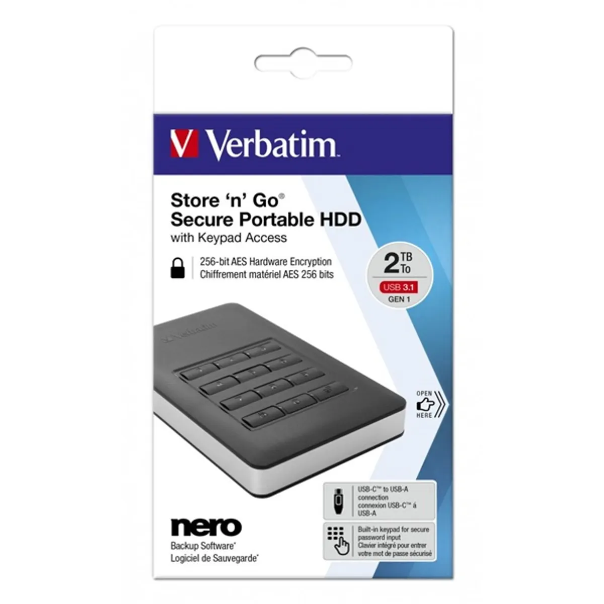 Verbatim 53403 Store'n'Go Secure 2TB 2,5" USB 3.2 Gen1 256-bit AES billentyűzetes jelszavas védelem #6