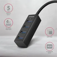 AXAGON HUE-M1AL 4-portos USB3.2 Gen 1 mini hub fém ház 120 cm kábel 4x USB-A #2