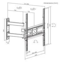 SBOX PLB-3644-2 Fali konzol 32"-55" max terhelés 35 kg VESA 100x100-400x400 Dönthető 3-15 Forgatható 90-90 Magasság állítható Kábelrendező Beépítés falra #8