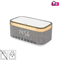 HOME LTCR06 multimédia lejátszó ébresztőórával qi töltés bluetooth TWS 2x5 W FM rádió USB beépített akkumulátor hordozható LED kijelző