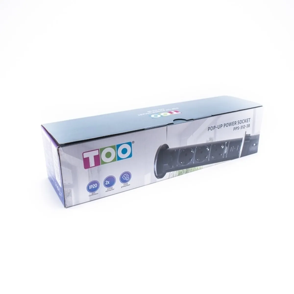 TOO PPS-312-3B Rejtett beépíthető hálózati elosztó 3x Schuko, 2x USB-A, 1.8 m, fekete #3