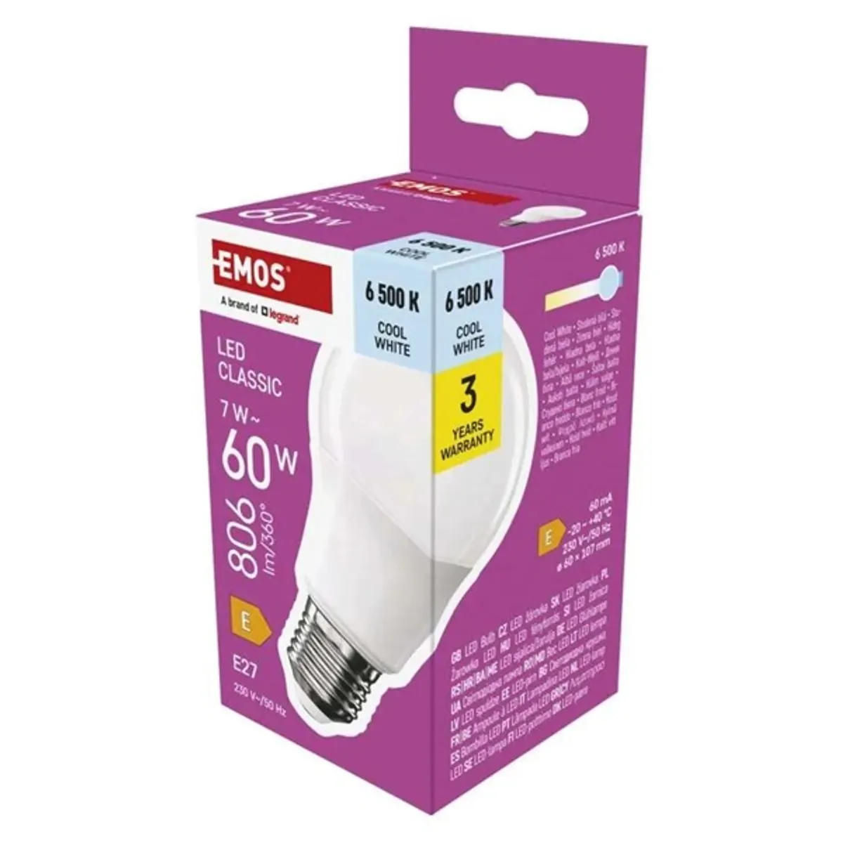 Emos ZQ5E44 A60 LED izzó Classic 7W 806 lm E27 6500 K 230 V 180° Ra80 30000 h #2