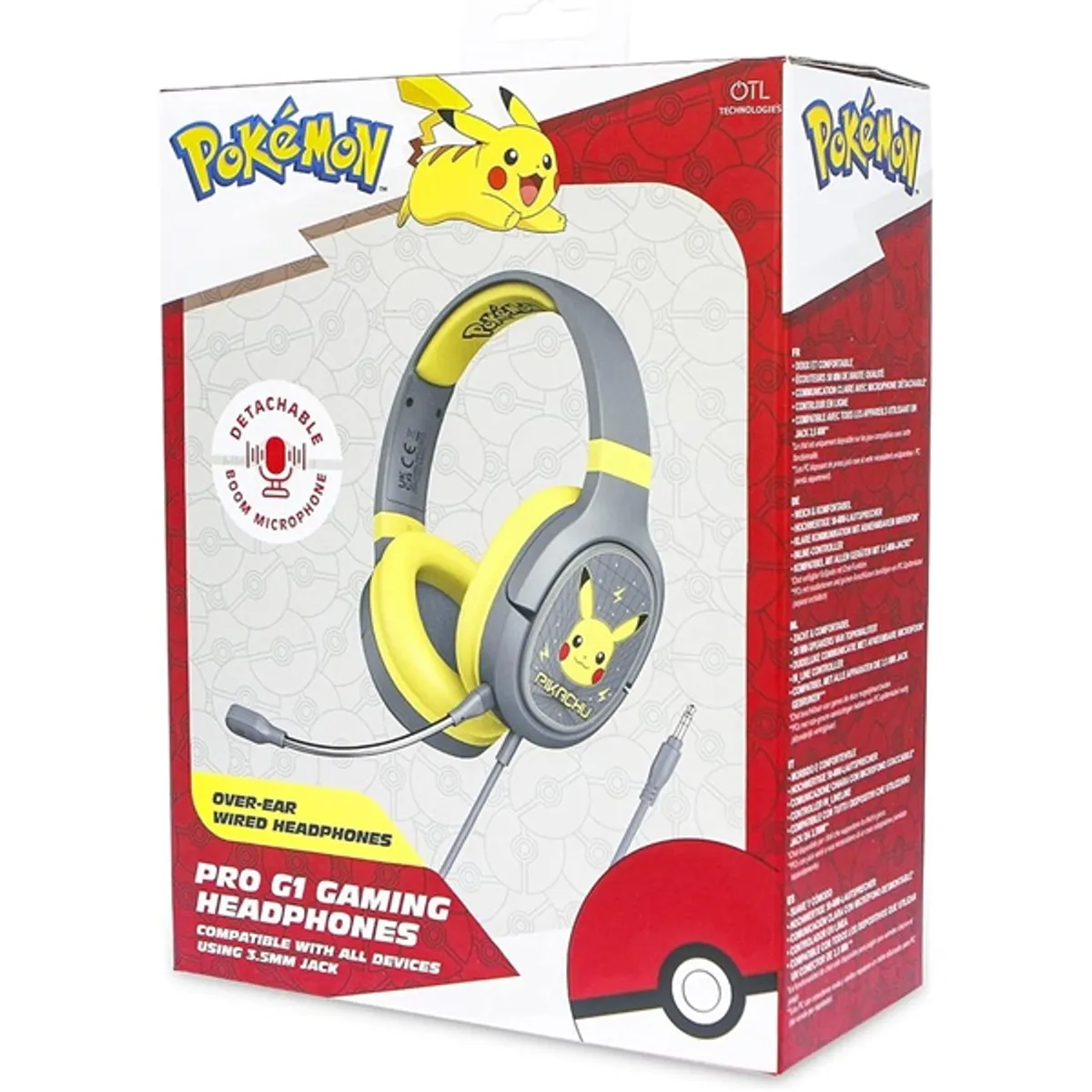 OTL PK0862 Pokémon Pikachu PRO G1 vezetékes fejhallgató 50 mm balos mikrofon szürke-sárga 3,5 mm jack #7