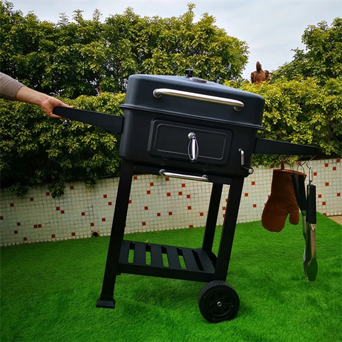 TOO BG-200B grillkocsi fekete két oldalsó asztallal acél, rozsdamentes acél, műanyag 55x42,5 cm 84 cm #6