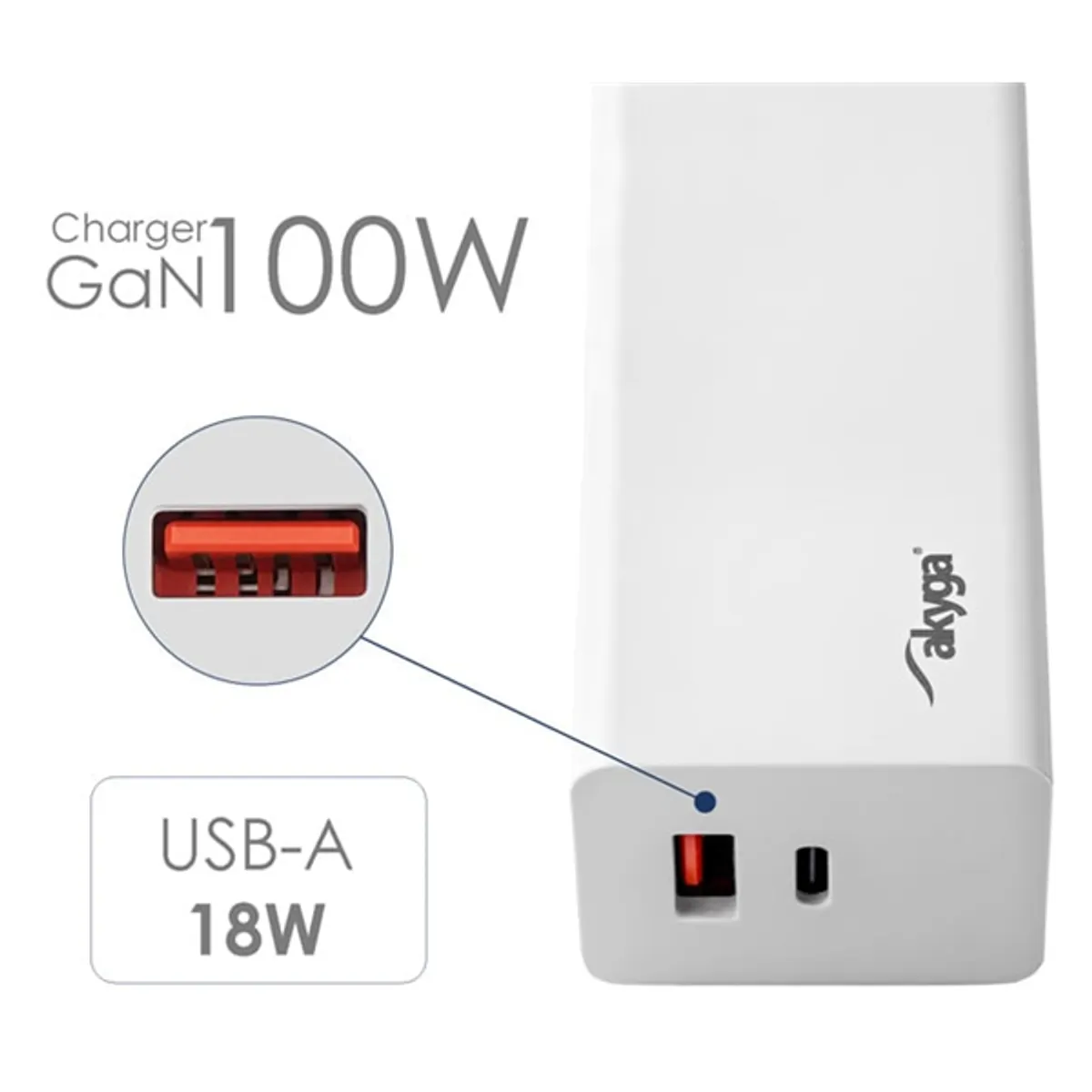 Akyga AK-CH-20 GaN töltő USB-C USB-A 100W QC3.0 PD3.0 Fehér #4