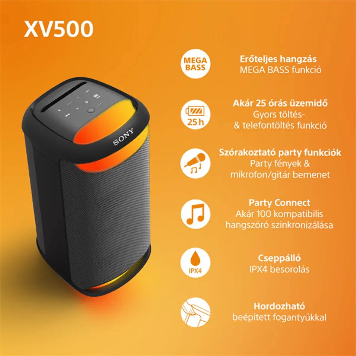 Sony SRSXV500B.CEL HighPower hordozható Bluetooth hangszóró 25 óra IPX4 #10