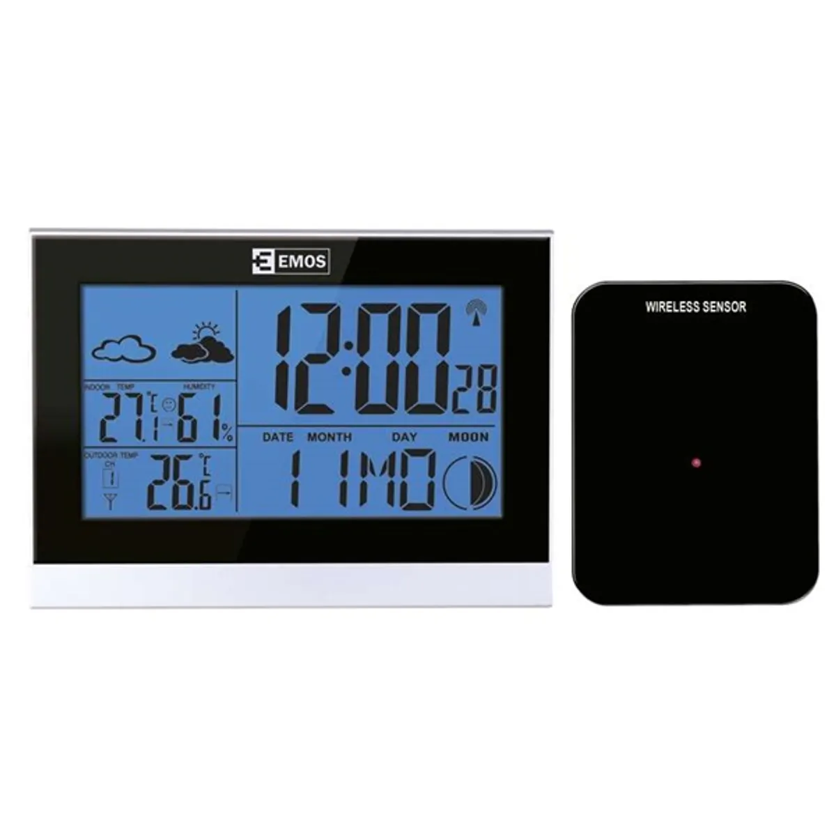 EMOS E3070 időjárás állomás 433 MHz, 30 m, külső -20 C és 60 C, belső 0-50 C, 12/24 időformátum, naptár, ébresztőóra, vezeték nélküli #1