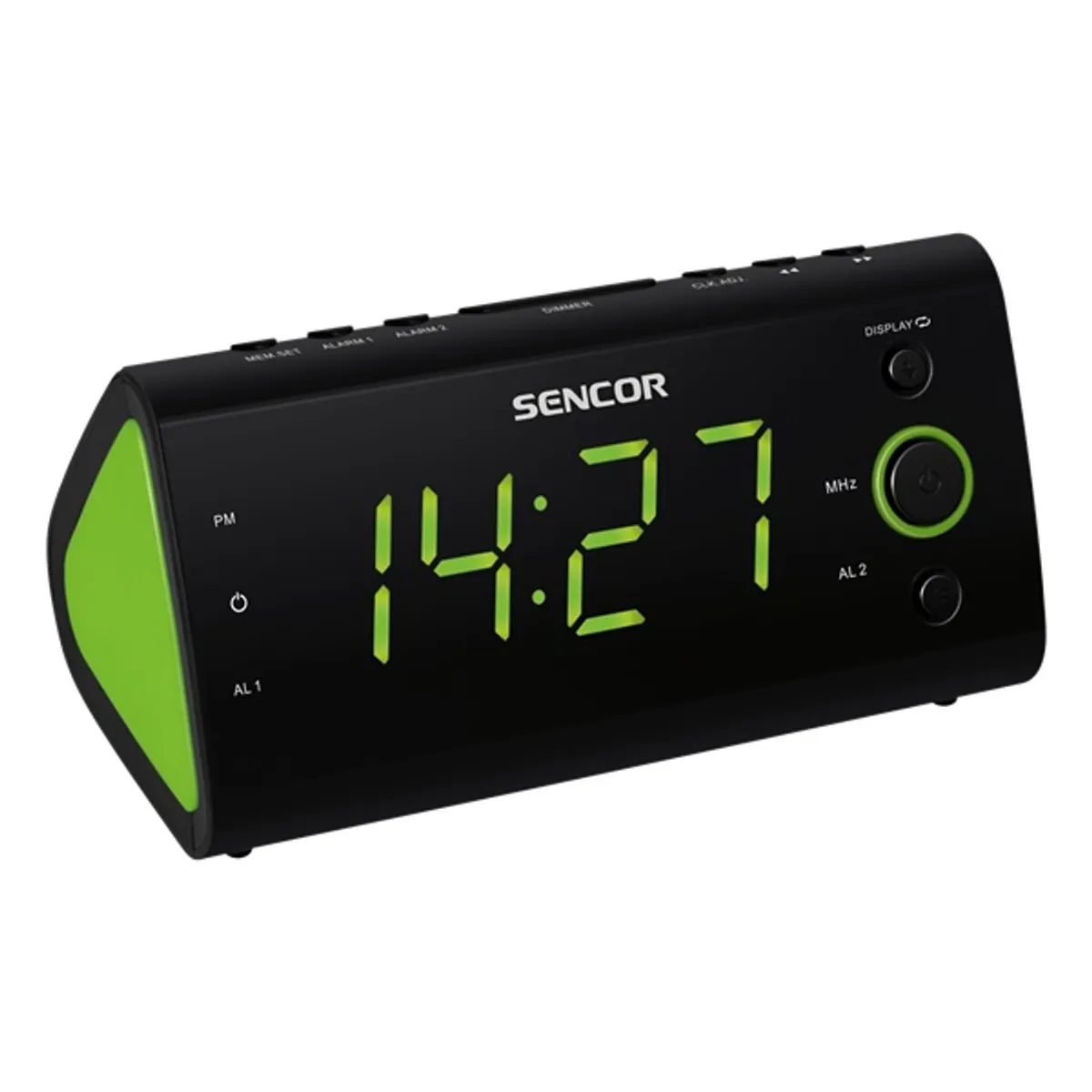 SENCOR 35039461 ébresztőóra rádióval digitális kijelző, vezetékes, fekete-zöld, szélesség 155 mm, mélység 72 mm, magasság 82 mm #1