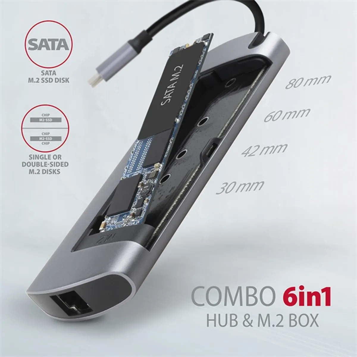 AXAGON HMC-6M2 6in1 dokkoló M.2 SATA USB-C PD60W HDMI 4K RJ45 #3