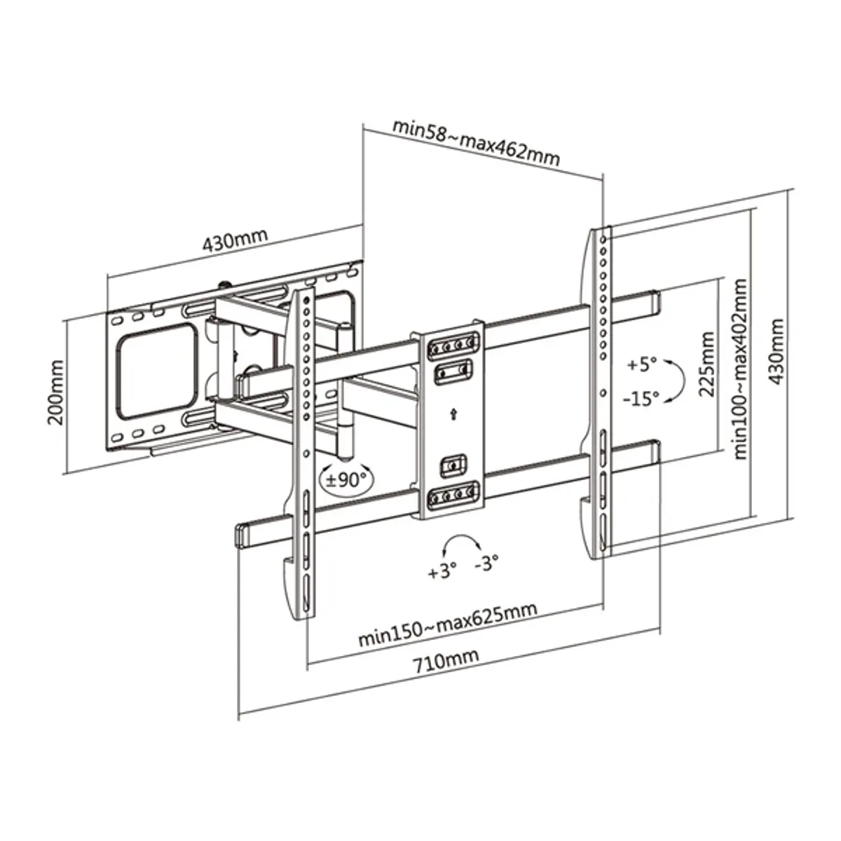 STELL 35057263 SHO 5620 Fali konzol 32"-70" VESA 200x100-600x400 45 kg forgatható 90 dőlés 15 csavaros rögzítés acél fekete kábelrendező #8