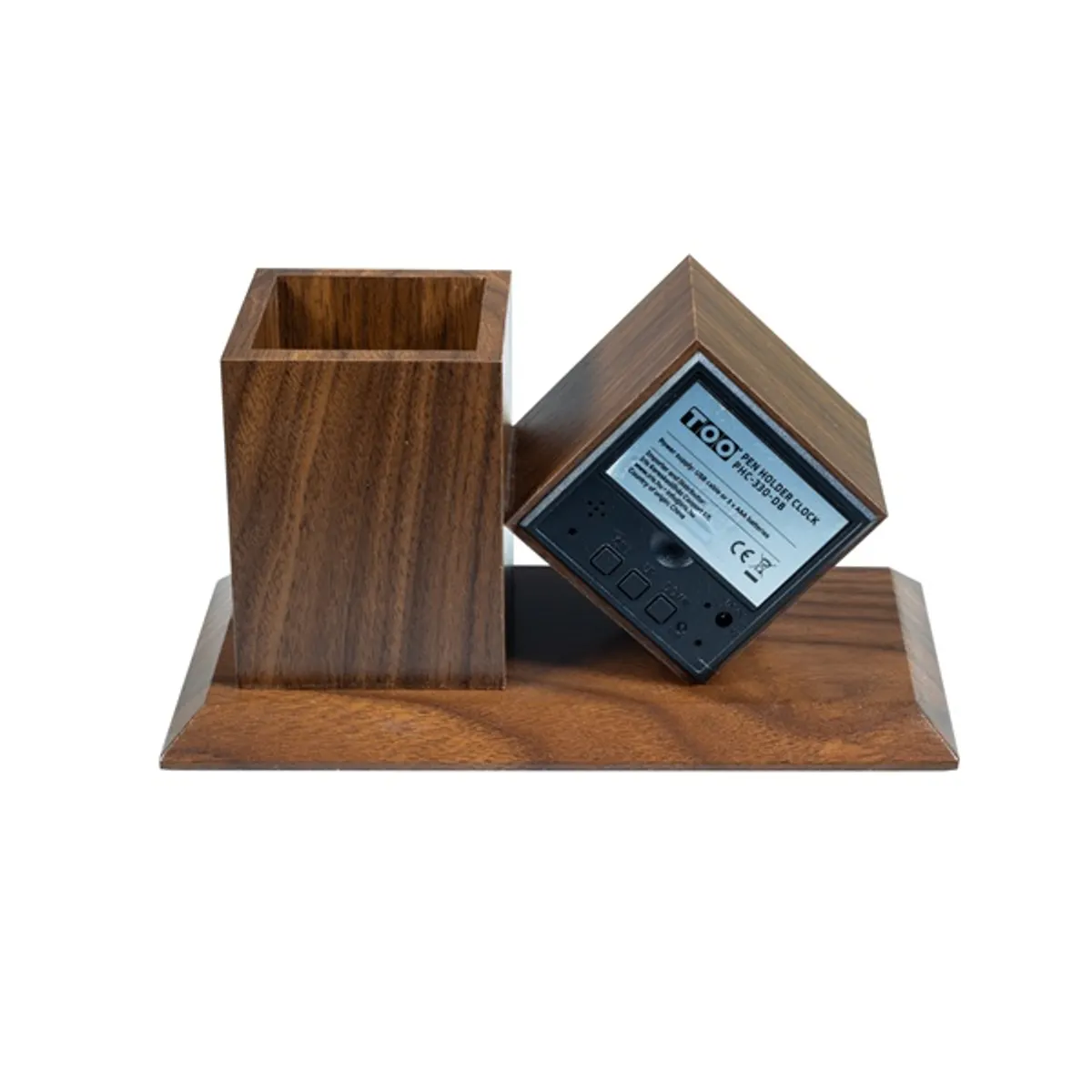 TOO PHC-330-DB digitális óra írószertartóval sötétbarna 17x8.5x8 cm 3xAAA USB kábel #2