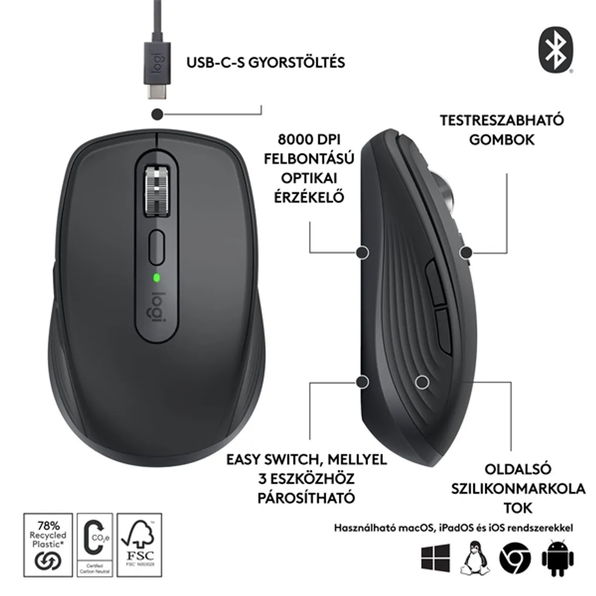 LOGITECH 910-006929 MX Anywhere 3S Grafitszürke 8000 DPI Bluetooth USB-C #2