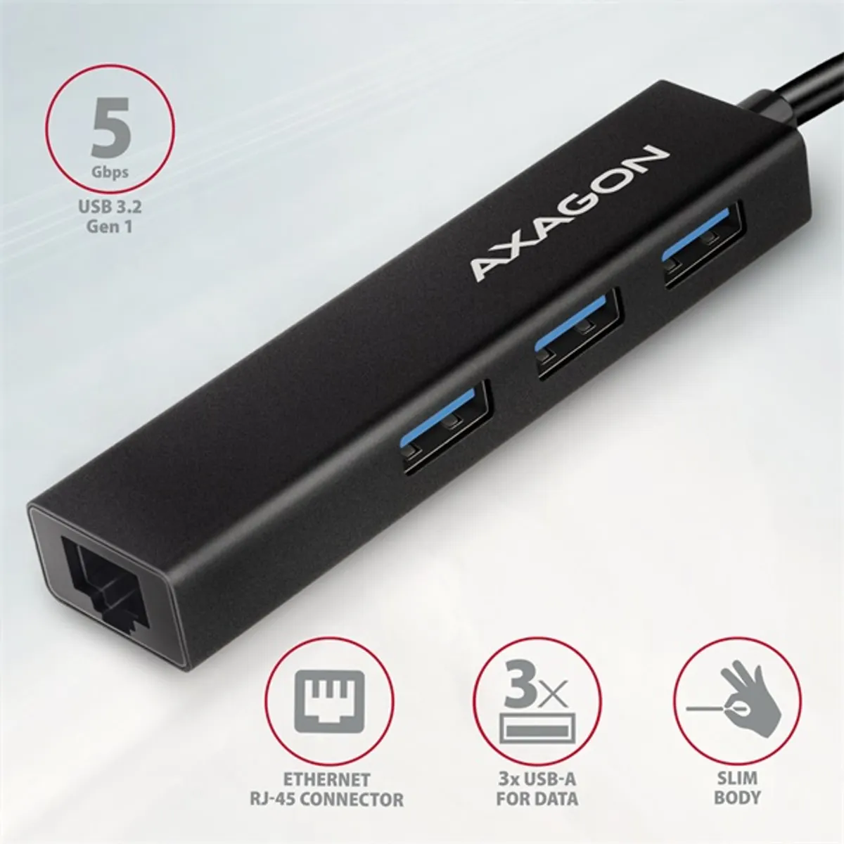 AXAGON HMC-GL3A USB-C hub és Gigabit LAN 3 USB-A RJ-45 5 Gbps 20 cm USB-C kábel #2