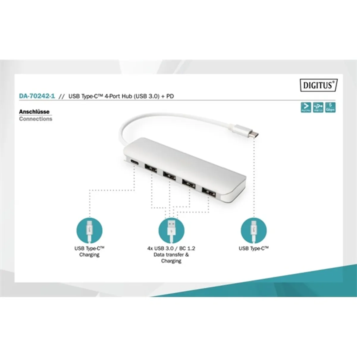DIGITUS DA-70242-1 USB Type-C 4 portos USB 3.0 hub #6