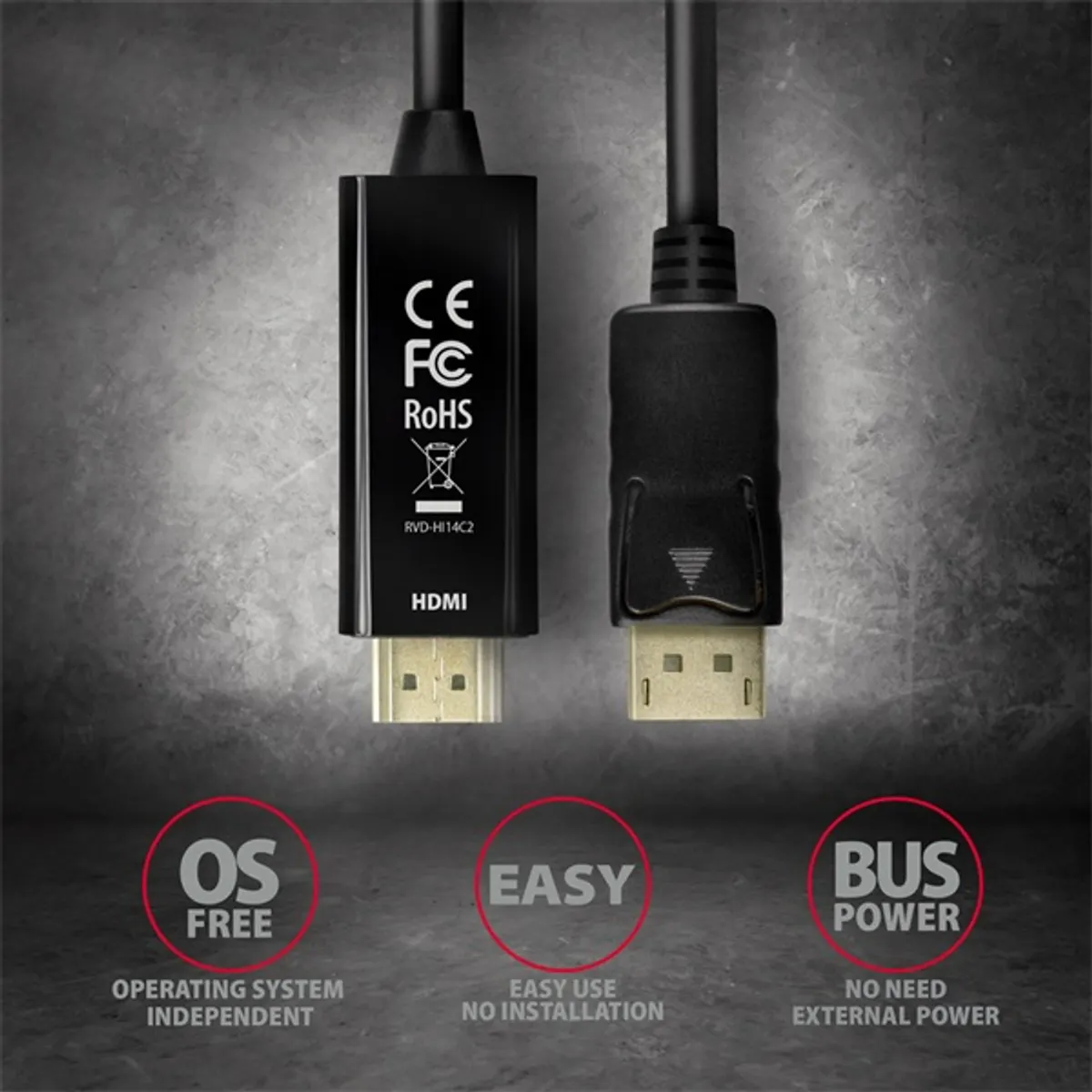 AXAGON RVD-HI14C2 DisplayPort to HDMI aktív kábel 180 cm fekete #5