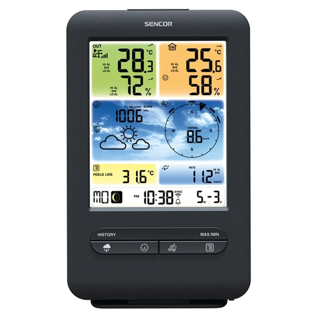 SENCOR 35054085 Időjárás állomás digitális fekete vezeték nélküli 118x192,5x21 mm CR-2032 3x AA #3