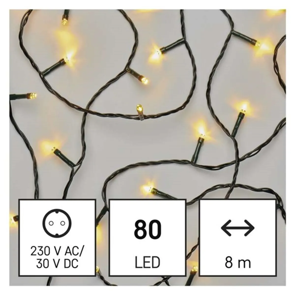 EMOS D4AW02 karácsonyi LED fényfüzér 8m 80LED meleg fehér zöld kábel IP44 időzítő beltéri-kültéri #3
