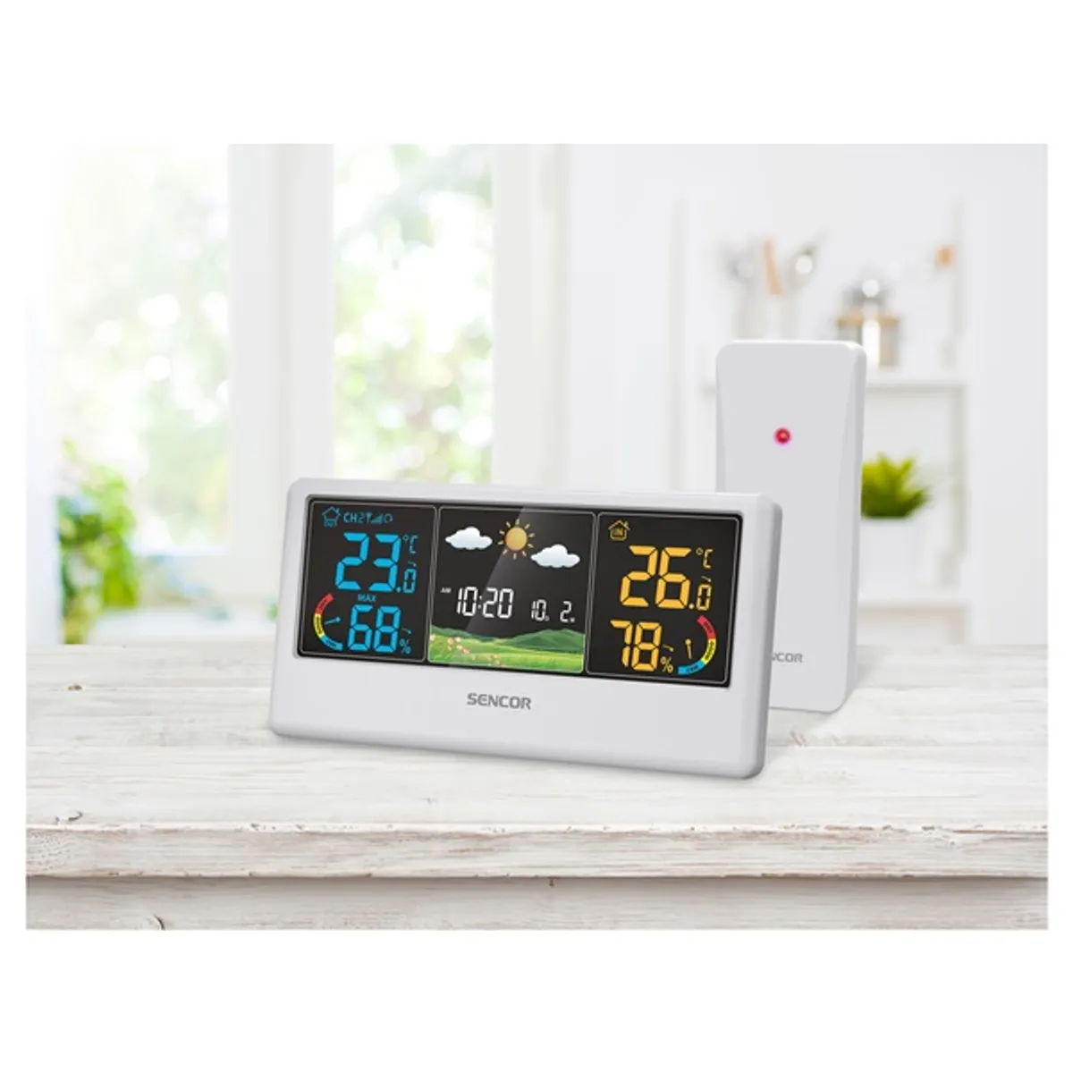 SENCOR 52000065 időjárás állomás fehér vezeték nélküli LCD kijelző ébresztőóra 147 mm szélesség 17 mm mélység 74 mm magasság #7