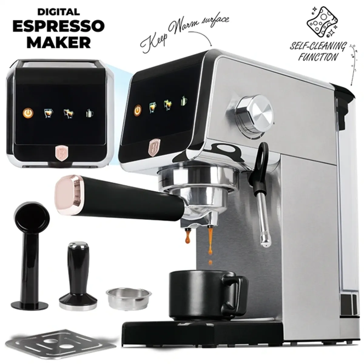 Berlinger Haus BH/9622 eszpresszó kávéfőző 20 bar 1350 W 1,2 L tejhabosító kijelző fekete #2