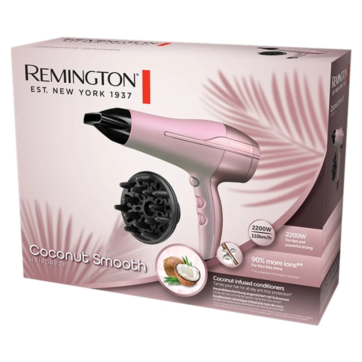 Remington 45715560100 D5901 Coconut Smooth hajszárító 2200W 3 hő 2 sebesség ionos technológia hideg levegő diffúzor szűkítő fej akasztó rózsaszín #3