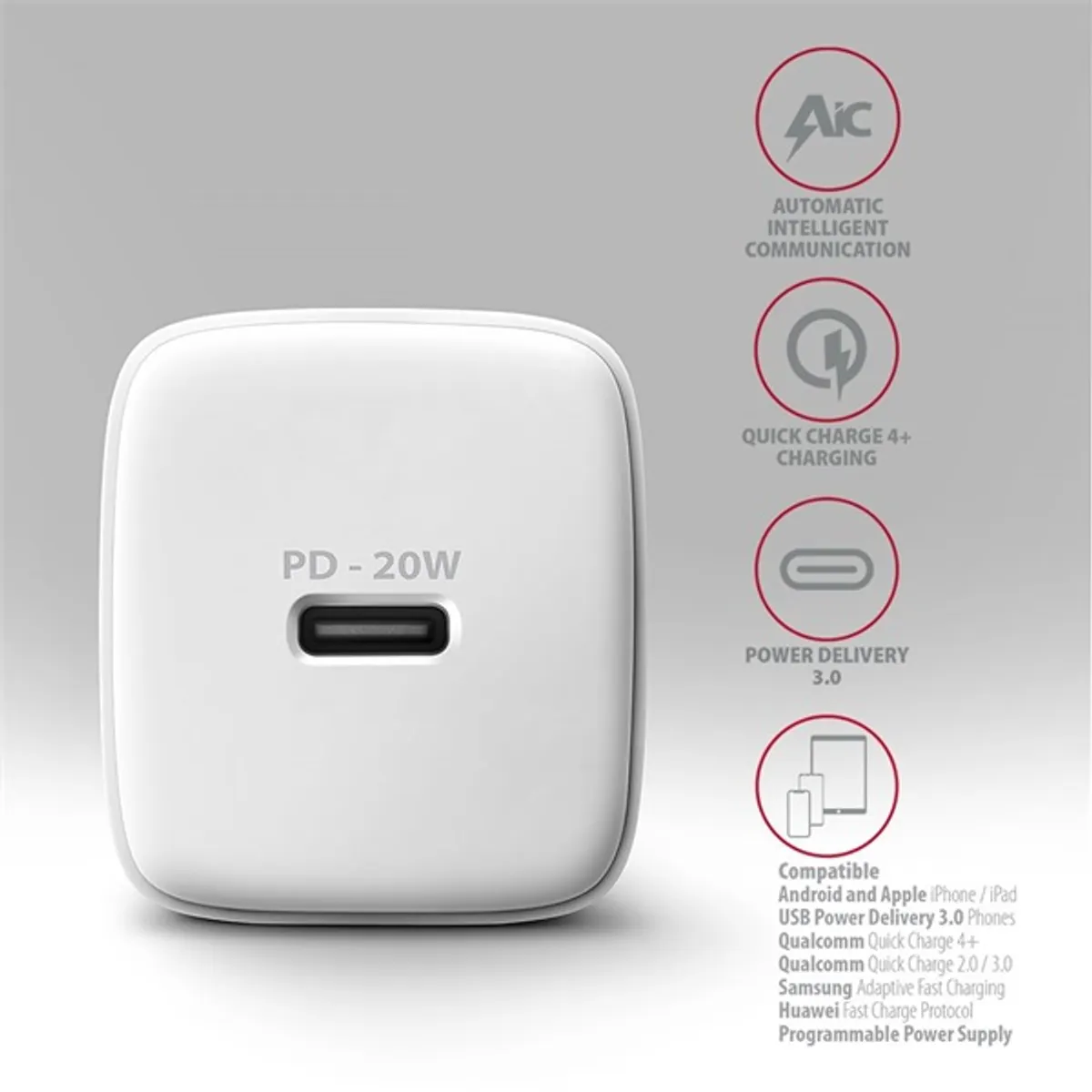 AXAGON ACU-PD20W PD3.0 QC4 USB-C töltő fehér univerzális 20W #4