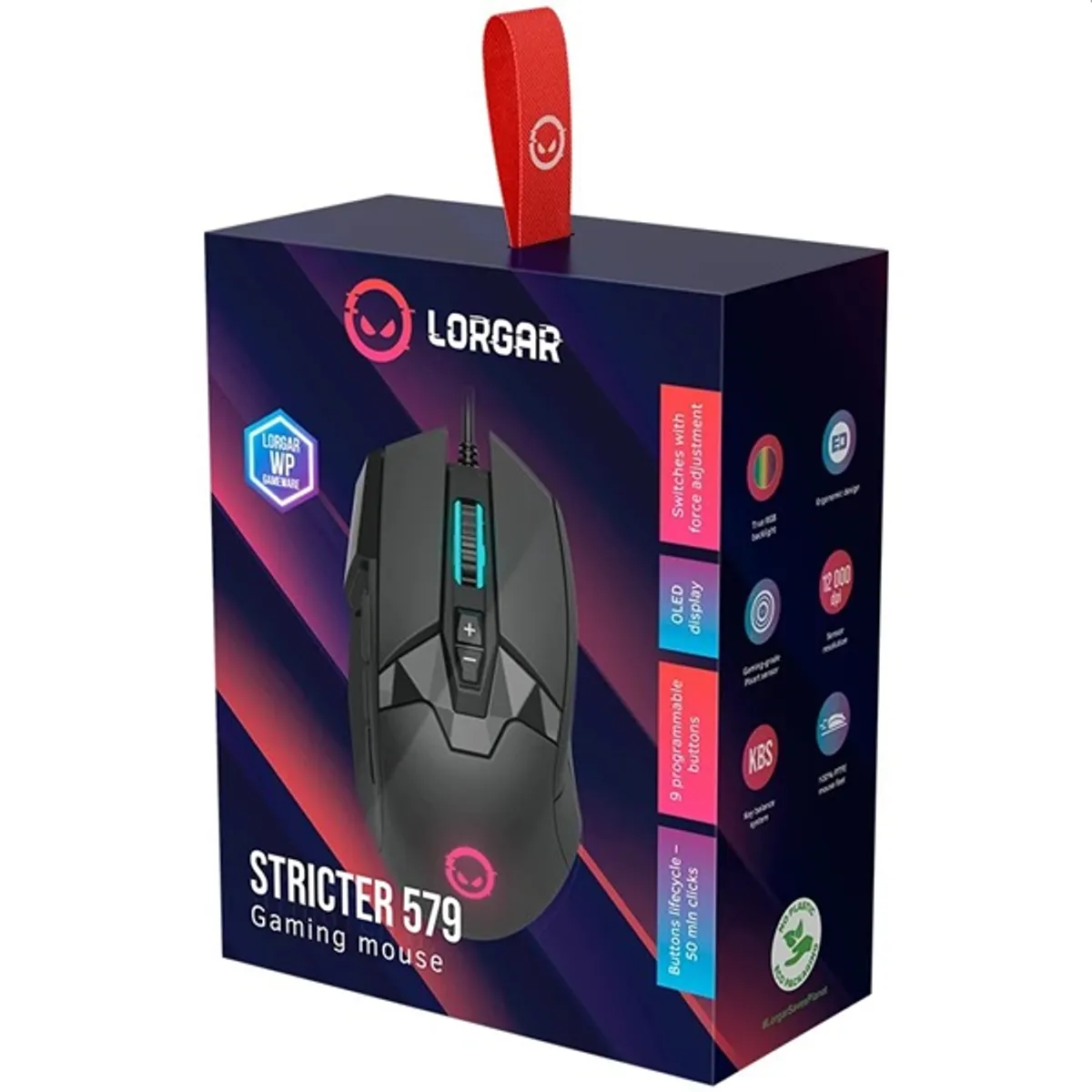 LORGAR LRG-GMS579 Stricter 579 9 programozható gomb Pixart PMW3336 szenzor 12000 DPI OLED kijelző USB 1.8m PTFE láb #8