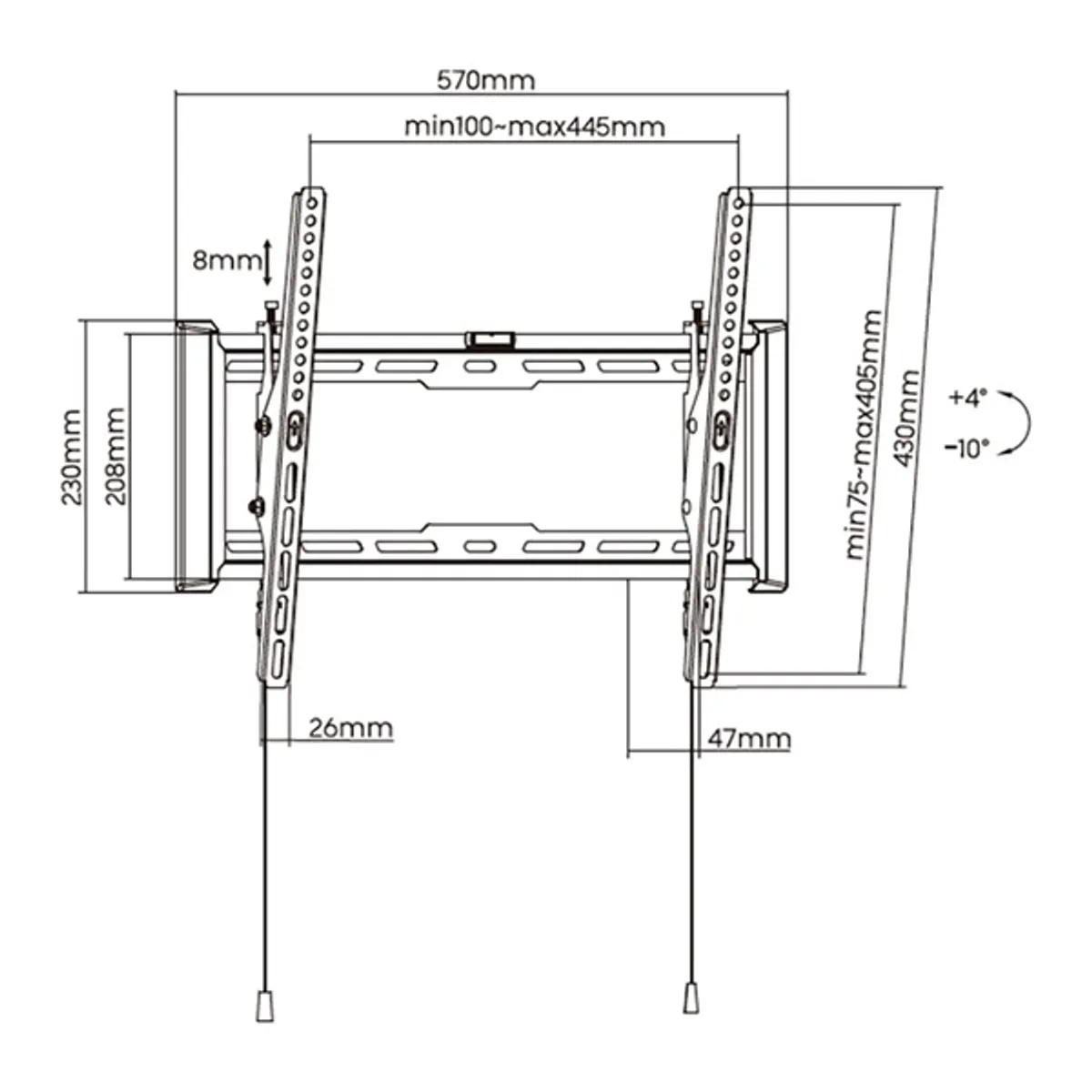 Stell 35057825 SHO 7400 Slim dönthető fekete acél 75 kg 32"-70" VESA 100x100-400x400 #5