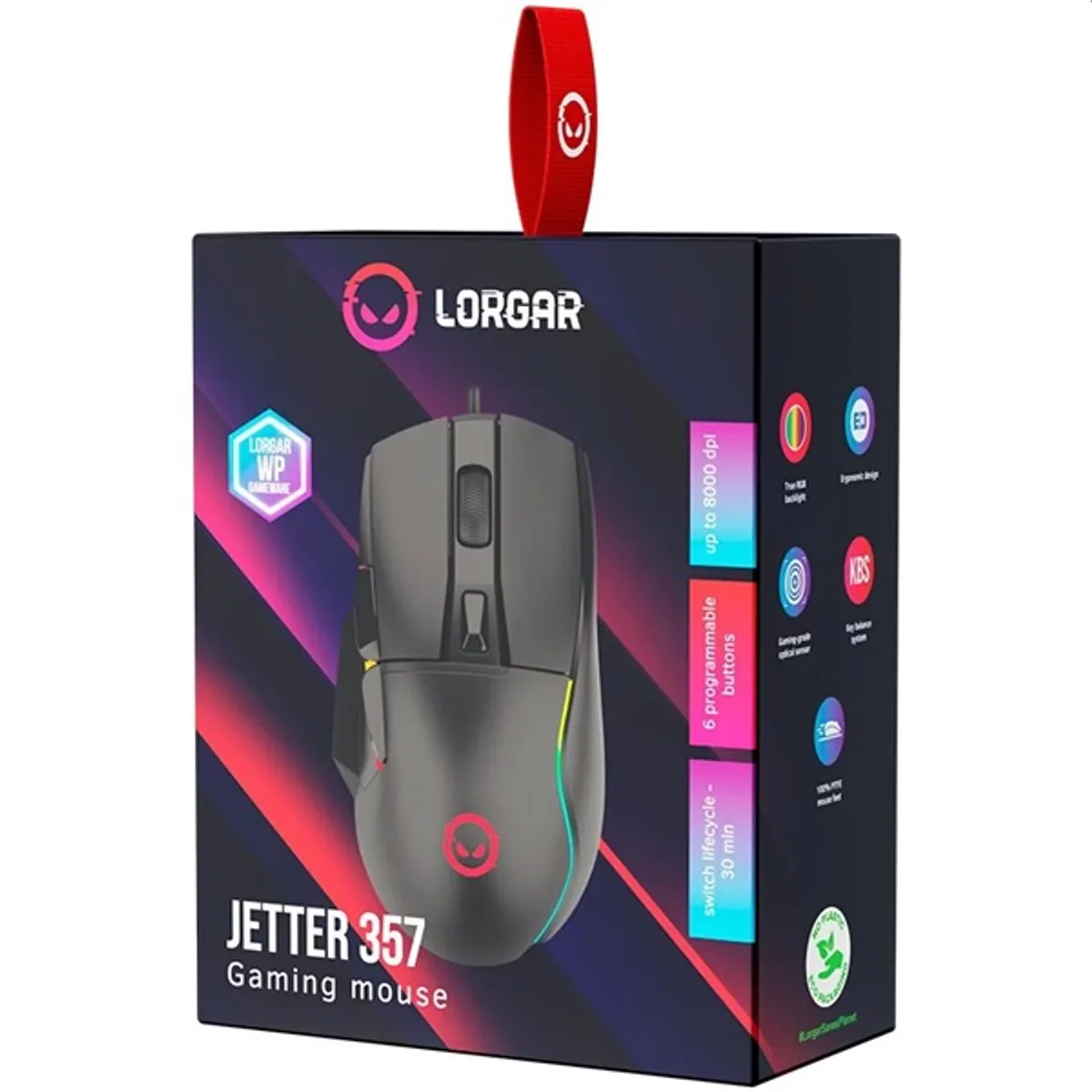 LORGAR LRG-GMS357 Jetter 357 6 programozható gomb, 8000 DPI, Pixart optikai, USB, RGB, PTFE talp, 185 cm kábel, fekete #7