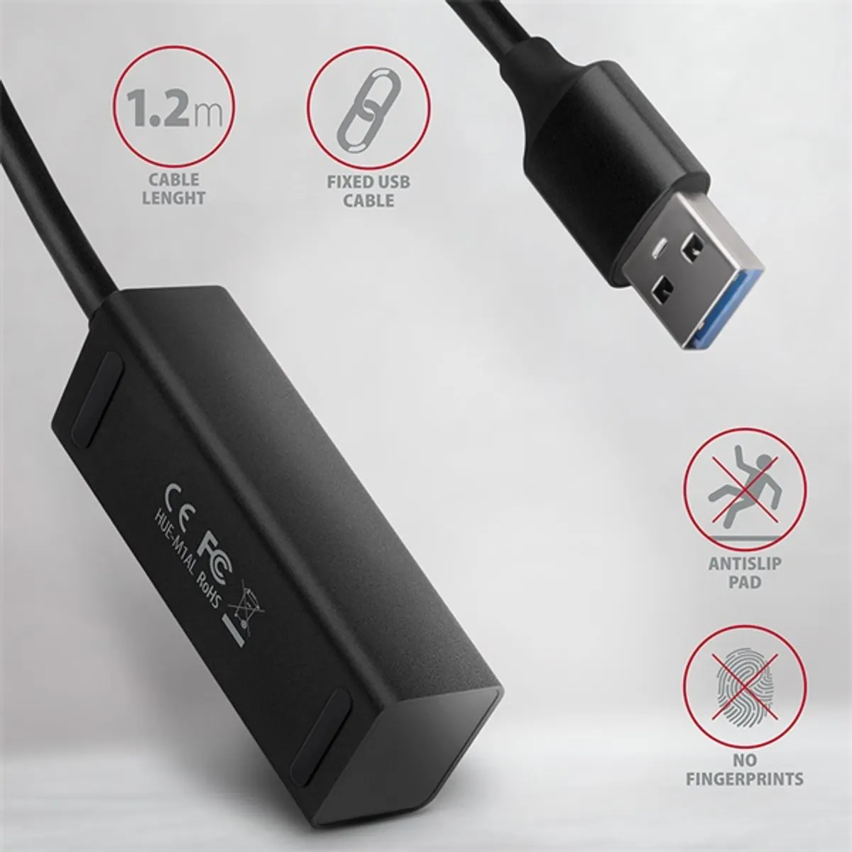 AXAGON HUE-M1AL 4-portos USB3.2 Gen 1 mini hub fém ház 120 cm kábel 4x USB-A #3