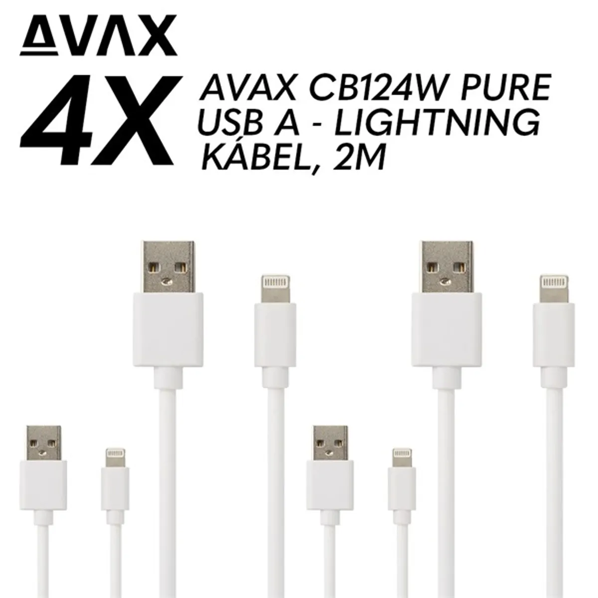 AVAX 4 X CB124 CB124W Fehér 2m USB A Lightning Adat- és töltőkábel #1